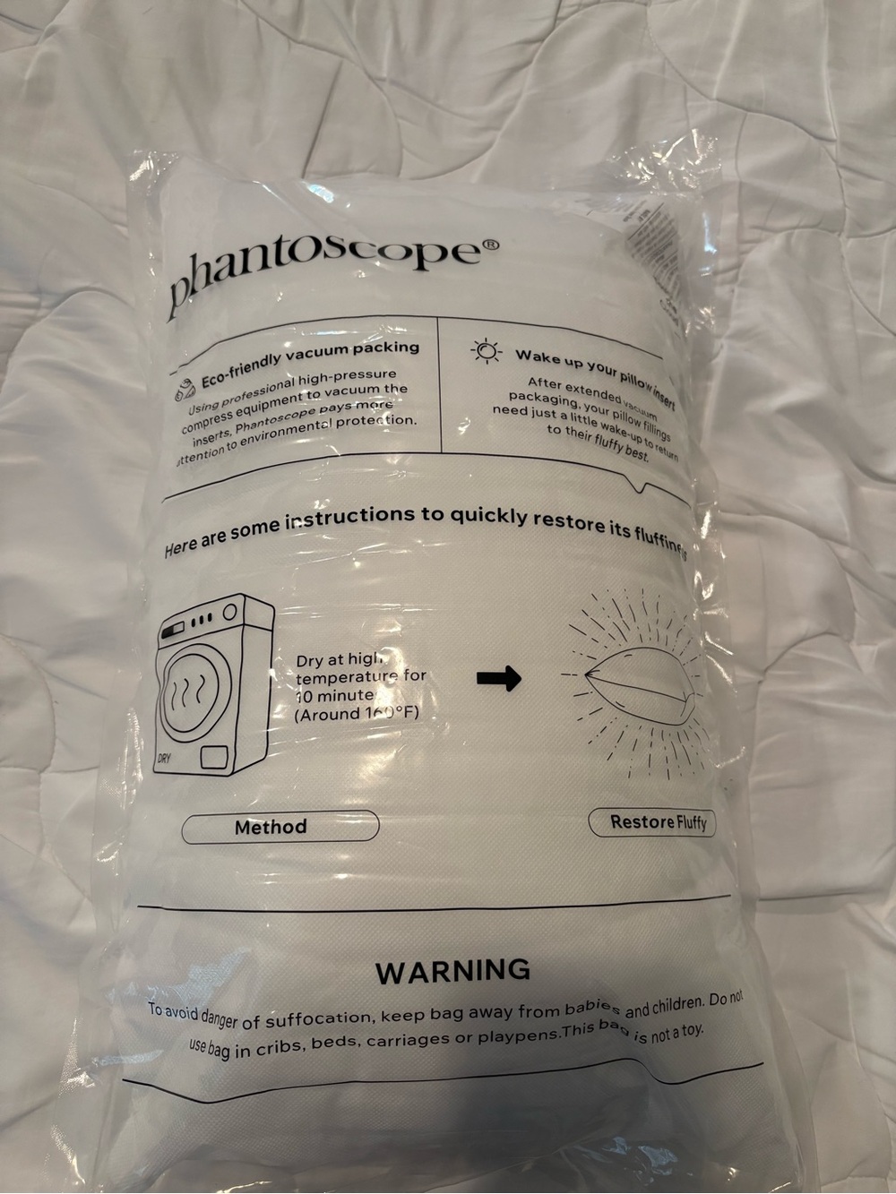 White Vacuum Pillow Insert - Plush Support